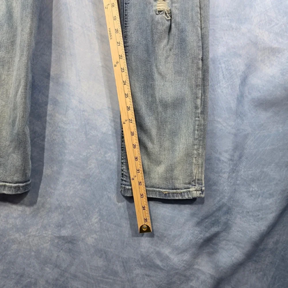 Copper Rivet Mens Slim Straight Distressed Light Wash Blue Denim Jeans 34x34